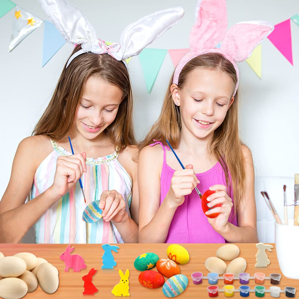 Easter Egg Painting Kit - 24pcs Wooden Eggs & Bunny Decorations for Kids DIY Crafts, Easter Basket Stuffers, Birthday Party Favors, Classroom Prizes (Ages 4-12) - Perfect for Easter Celebrations, Family Activities & Creative Gift Giving