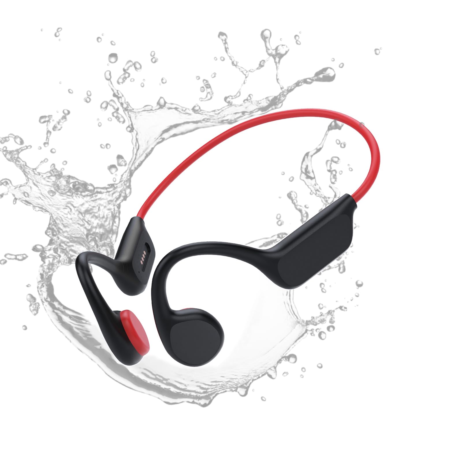 Premium Bone Conduction Headphones - Open-Ear Bluetooth 5.4 Wireless Sports Headset with Built-in Mic, 32GB Storage, IPX8 Waterproof & Magnetic Charging - Ideal for Swimming, Running, Cycling & Workout (Black/Red)