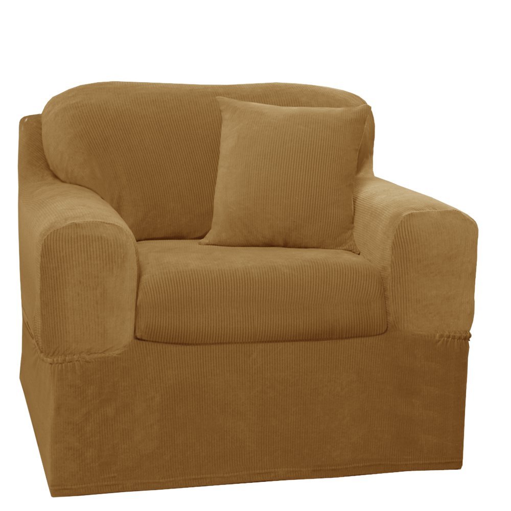 MAYTEX Collin Stretch 2-Piece Chair Slipcover - Gold Furniture Protector for Dining Room, Living Room & Office Chairs | Washable & Durable Stretchable Fabric Cover