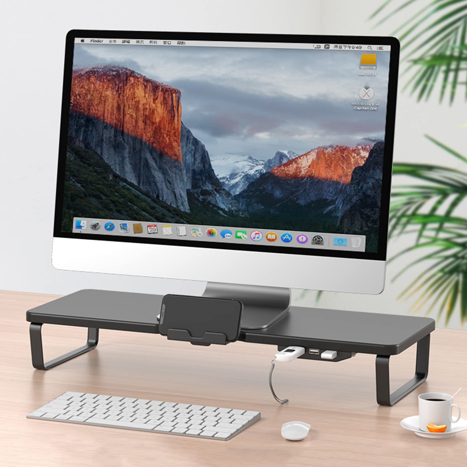 AWYLL Adjustable Monitor Stand Riser with 3 USB Ports - Ergonomic Computer Desk Organizer for iMac, Laptop, Printer - Perfect for Home Office & Gaming Setup