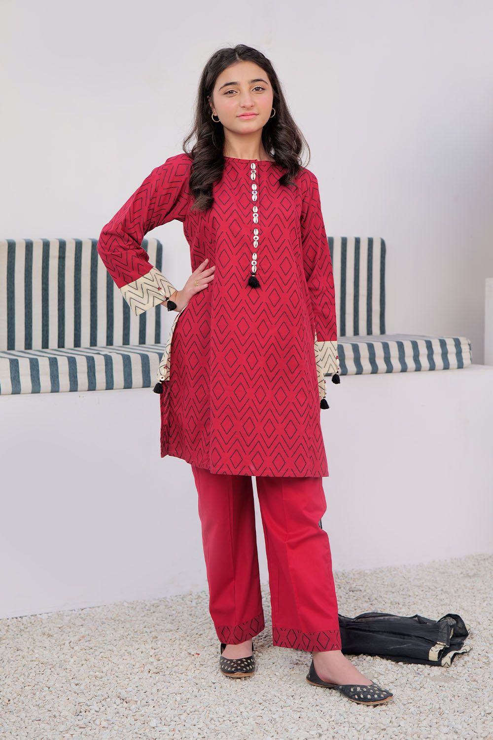 Elegant Cotton Jacquard Red Stitched Suit for Women | Senorita Style | Perfect for Parties, Weddings & Special Occasions