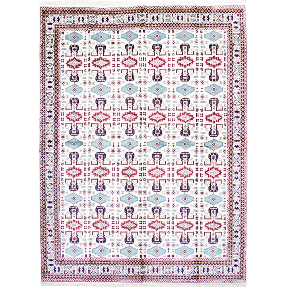 10x13ft Yilong Handmade Silk Oriental Carpet - Geometric Tribal Pattern Area Rug for Living Room, Bedroom & Dining Room (Ivory) | Luxurious Home Decor & Perfect for Boho Chic Interiors