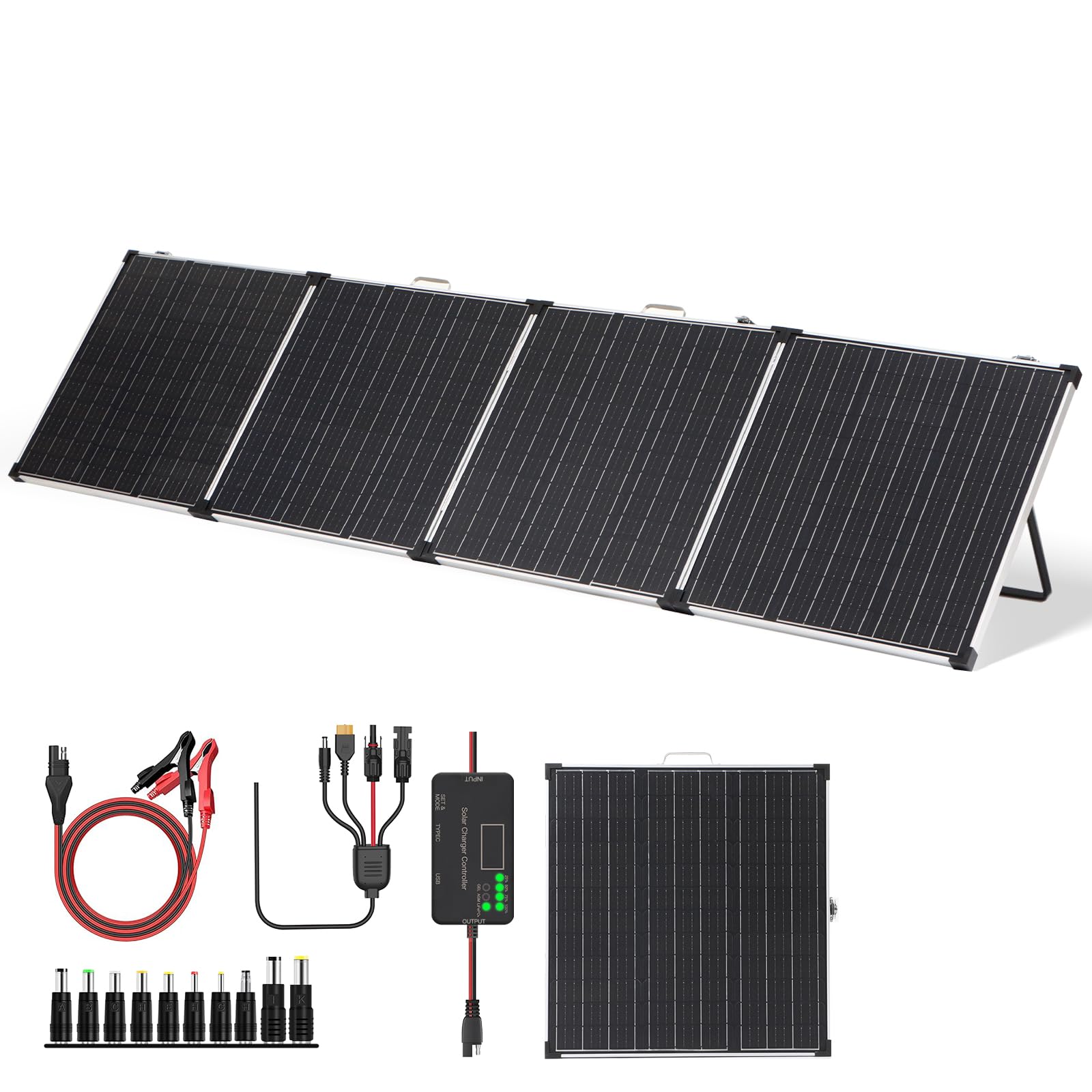 220W 12V Portable Solar Panel Kit with Charge Controller & Mount Bracket | Foldable Off-Grid Solar Charger for Power Stations | Perfect for Camping, RV, Marine & Boat Battery Charging | Waterproof & Durable Design for Outdoor Adventures