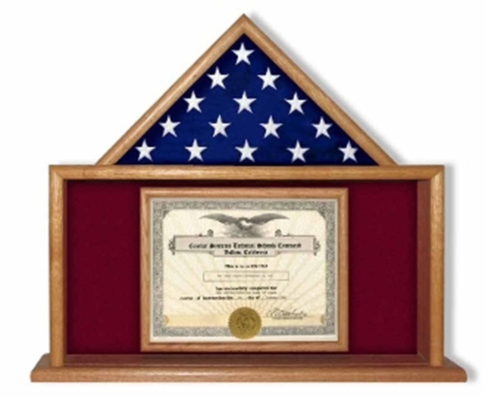 USMC Flag Certificate Display Case - Solid Oak or Walnut Wooden Frame for Military Awards & Documents | Perfect for Home, Office, or Military Ceremony Decor