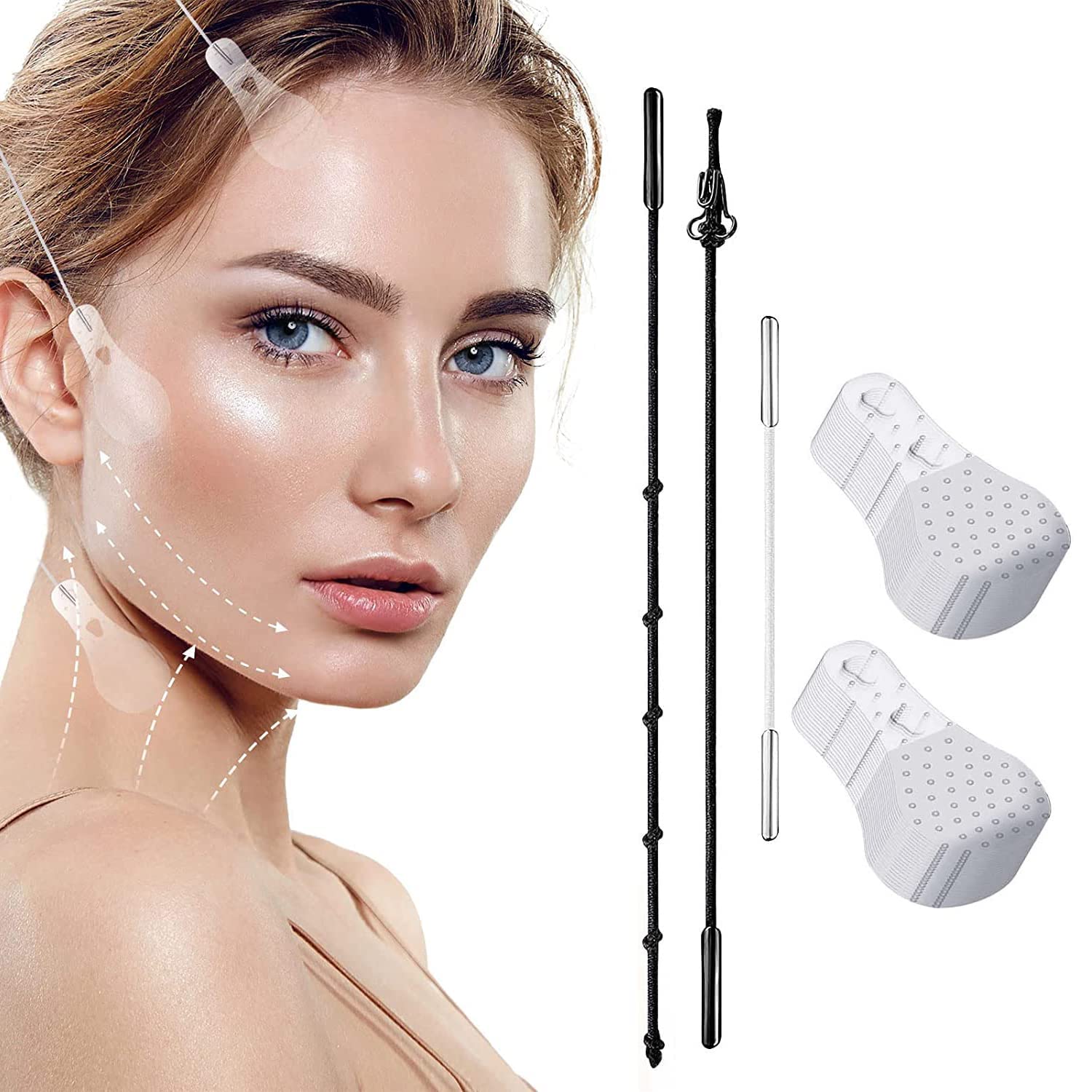 GLNRM Invisible Face Lift Tape - Instant Facelift Sticker for Double Chin, Wrinkles & Saggy Skin - 40pcs with Elastic Bands - Perfect for Lifting, Tightening & Enhancing Facial Contour - Ideal for Daily Use, Special Events & Photo Shoots