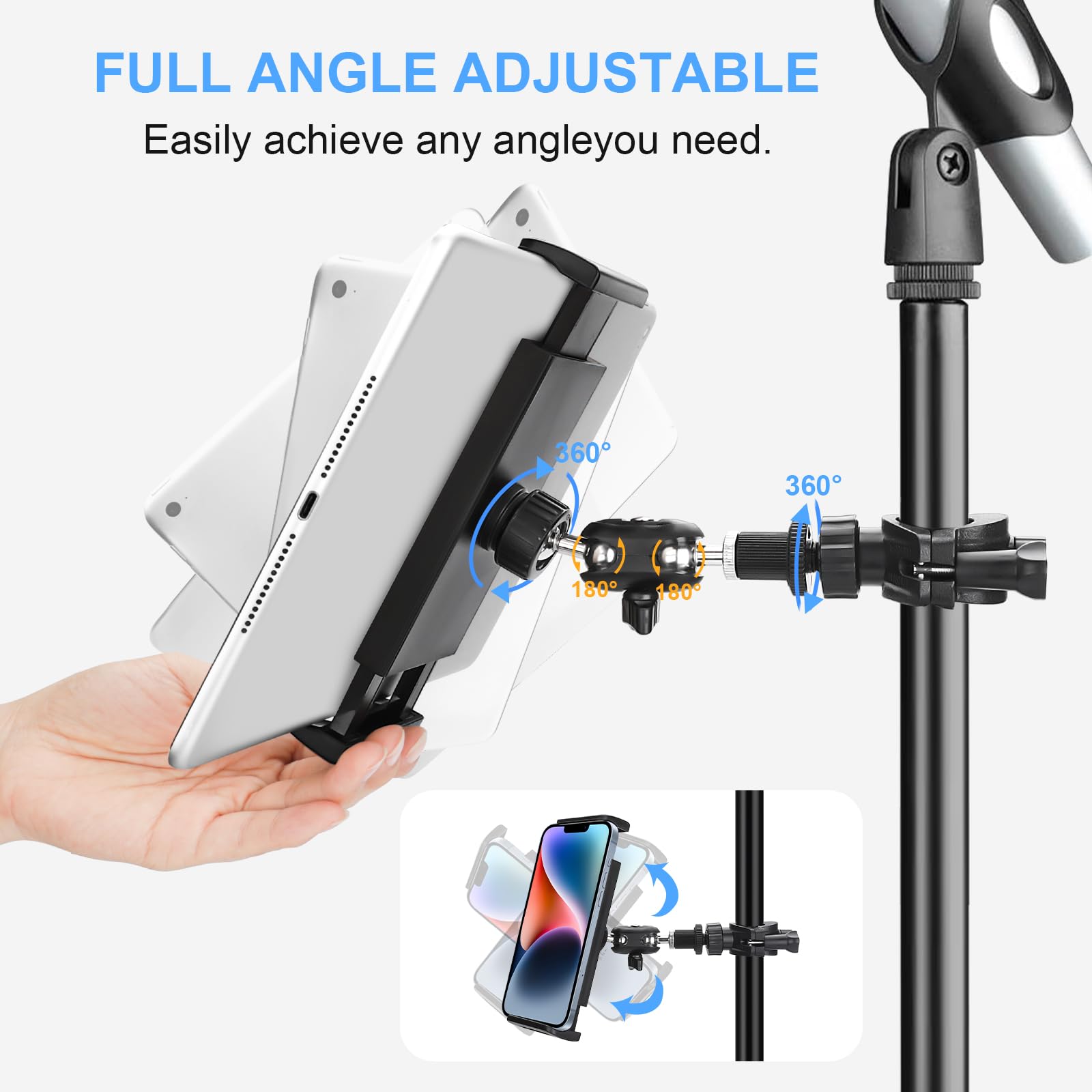 Adjustable Phone Holder for Mic Stand - Rotatable Microphone Music Stand Mount Compatible with iPhone & Android Phones | Perfect for Live Streaming, Karaoke & Music Performances