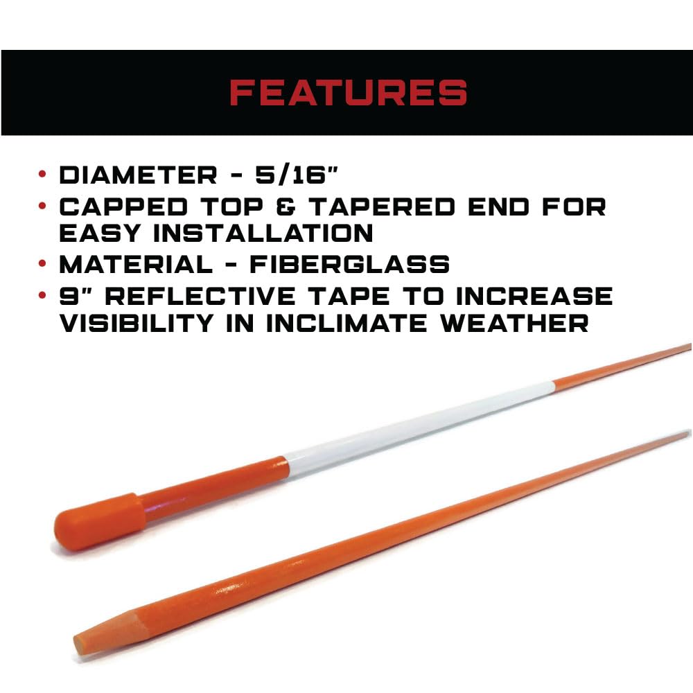 15-Pack 5/16 Inch Fiberglass Pathway Markers - Flexible & Durable Tapered Stakes for Garden, Lawn, and Construction Site Marking