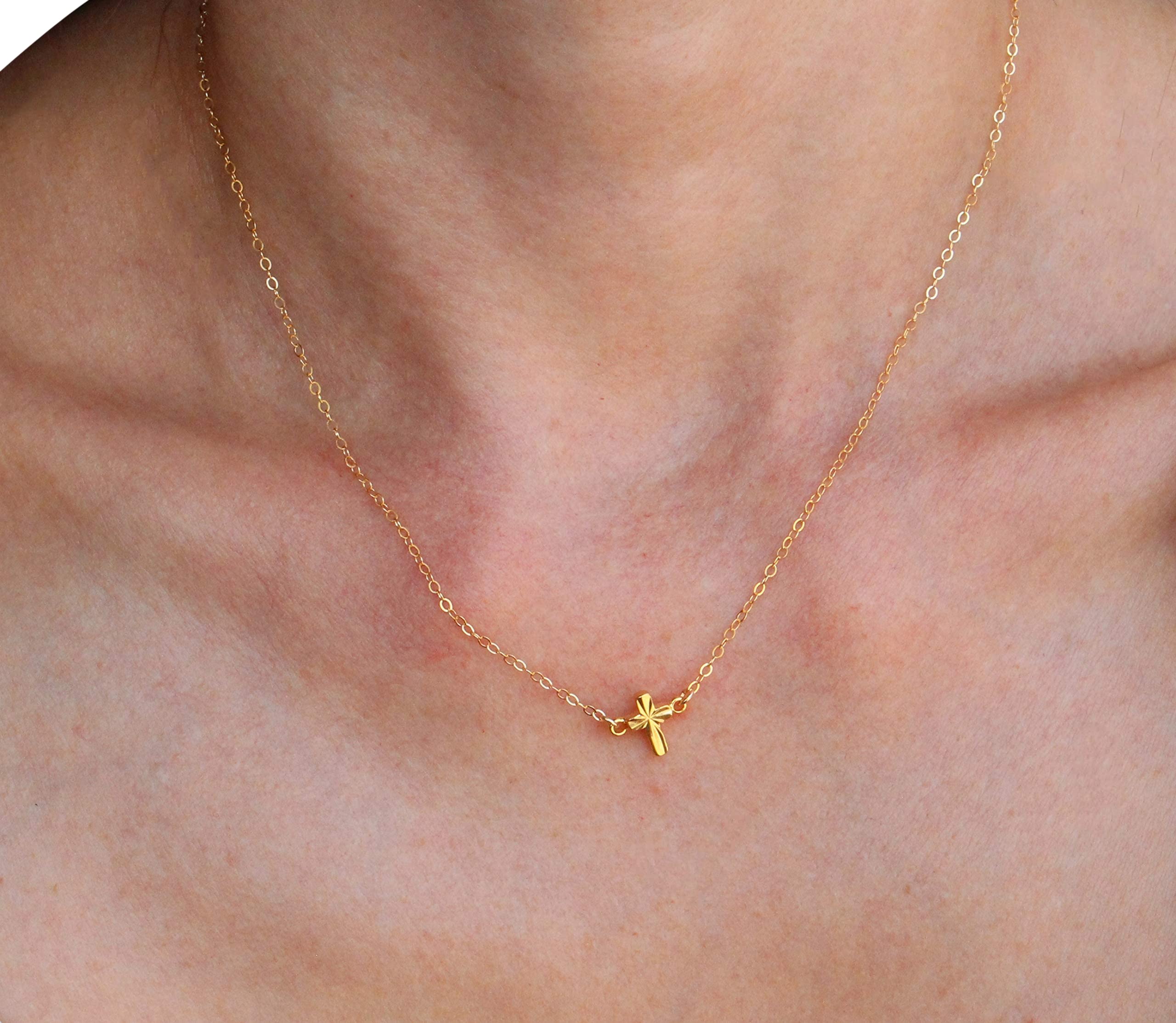 Gold Mini Small Cross Necklace - Dainty Textured Cross Pendant with Thin Chain - Elegant Religious Jewelry Gift for Women - Perfect for Daily Wear, Church Occasions & Thoughtful Present