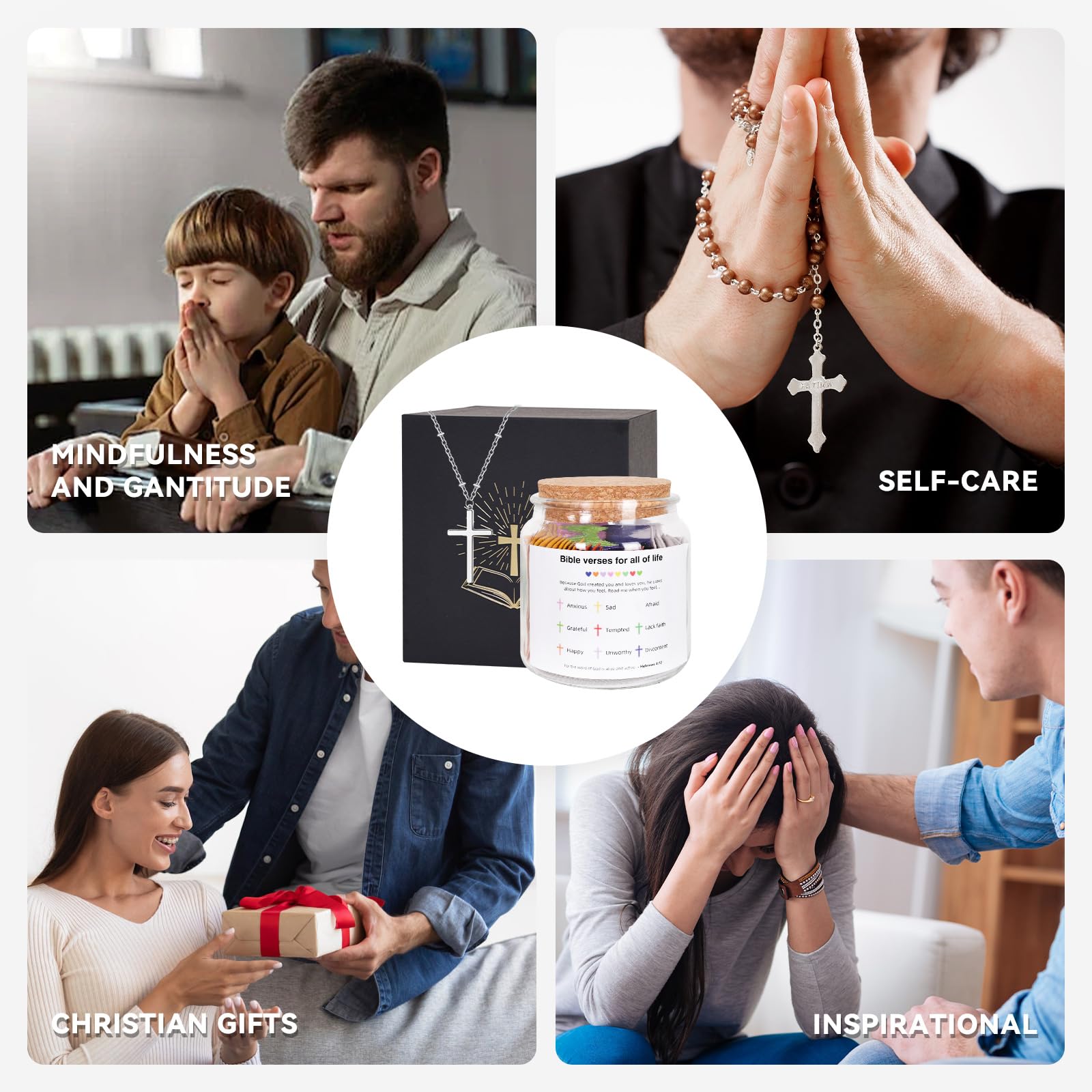 Large Christian Prayer Jar with Bible Verses & Cross Necklace - Perfect Gift for Women & Easter