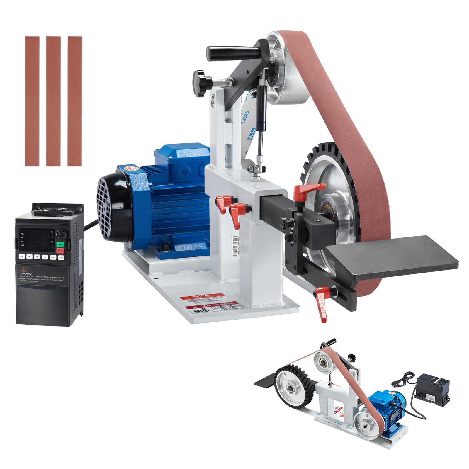 VEVOR 72 x 2-Inch Variable Speed Belt Grinder Sander with VFD - 1500W 2HP Polishing & Grinding Machine - Includes 3 Grinding Moulds & 3 Sanding Belts - Perfect for Metalworking, Knife Making, Woodworking & DIY Projects
