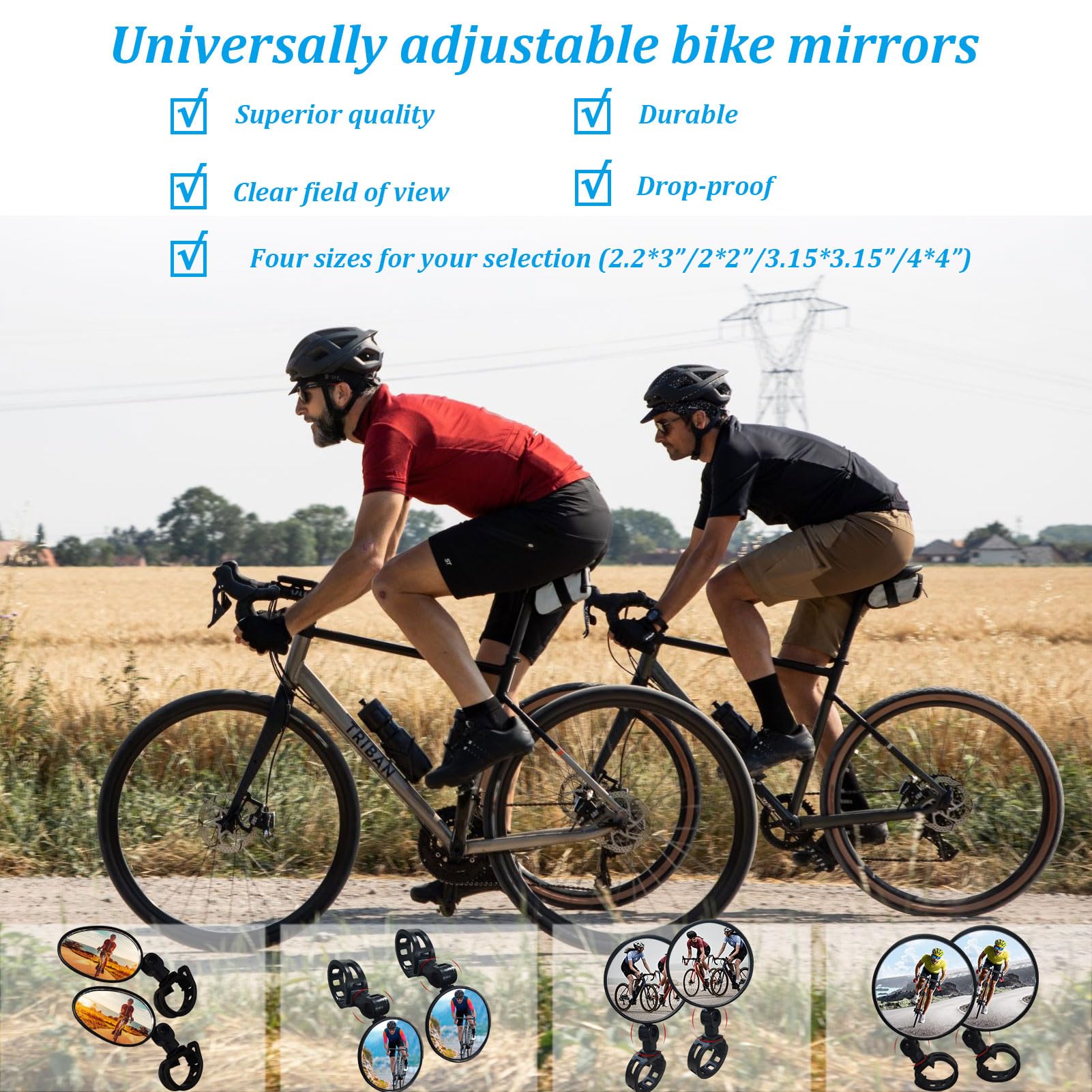 2 Pack Adjustable Rotatable Wide Angle Bicycle Handlebar Mirror - Shockproof Acrylic Convex Rear View Mirror for Mountain/Road Bikes - Perfect for Safe Cycling, Commuting & Outdoor Adventures (Round)