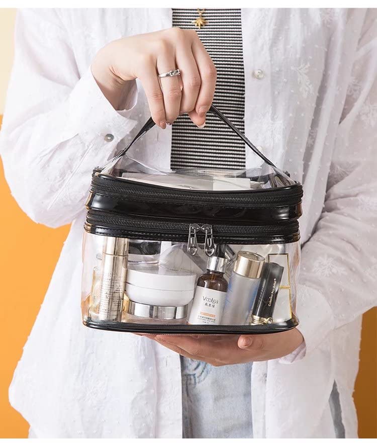 Clear PVC Makeup Bag - Waterproof Double Layer Cosmetic Organizer for Travel & Toiletry