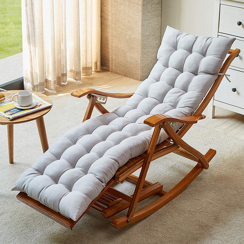 Premium Bamboo Zero Gravity Lounge Chair - Adjustable Folding Rocking Recliner with Gray Padded Cushion | Outdoor Patio, Poolside, Beach & Backyard Relaxation | Summer Sun Lounger for Ultimate Comfort