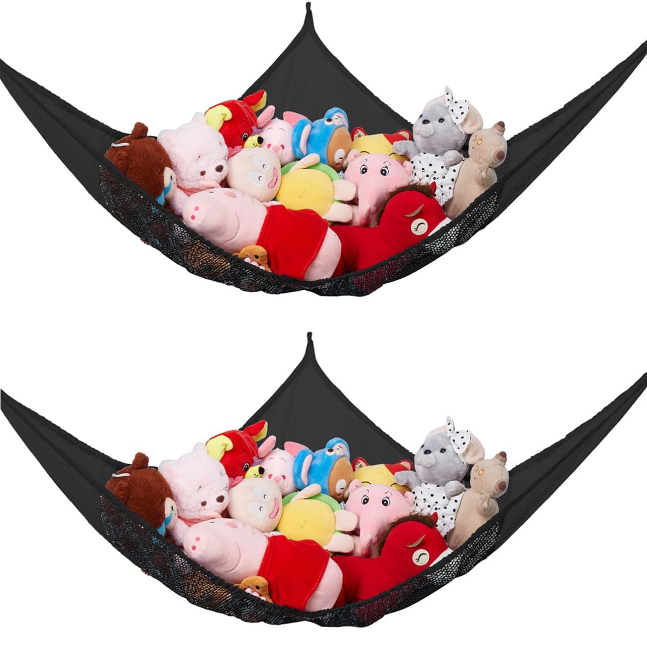 LXUNYI Extra Large Stuffed Animal Storage Net - 2 Pack Black Mesh Toy Hammock for Kids Room, Baby Nursery, Playroom & Bedroom Organizer - Perfect for Stuffed Animals, Plush Toys & Soft Toys Corner Wall Hanging Storage Solution