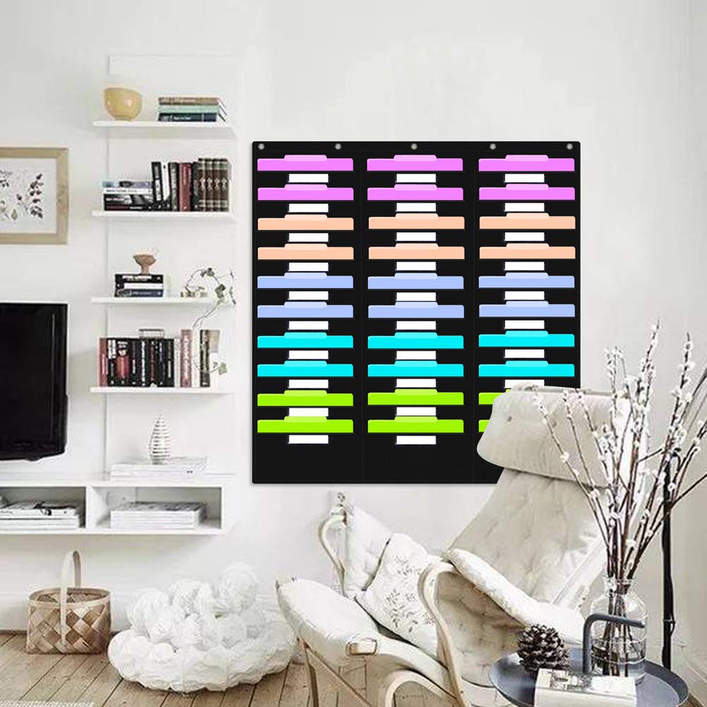 Eamay 30-Pocket Hanging File Organizer with 5 Over-The-Door Hangers - Wall Mount Document Letter Organizer for Office, Home, School & Classroom - Perfect for Bills, Papers & Planner Organization