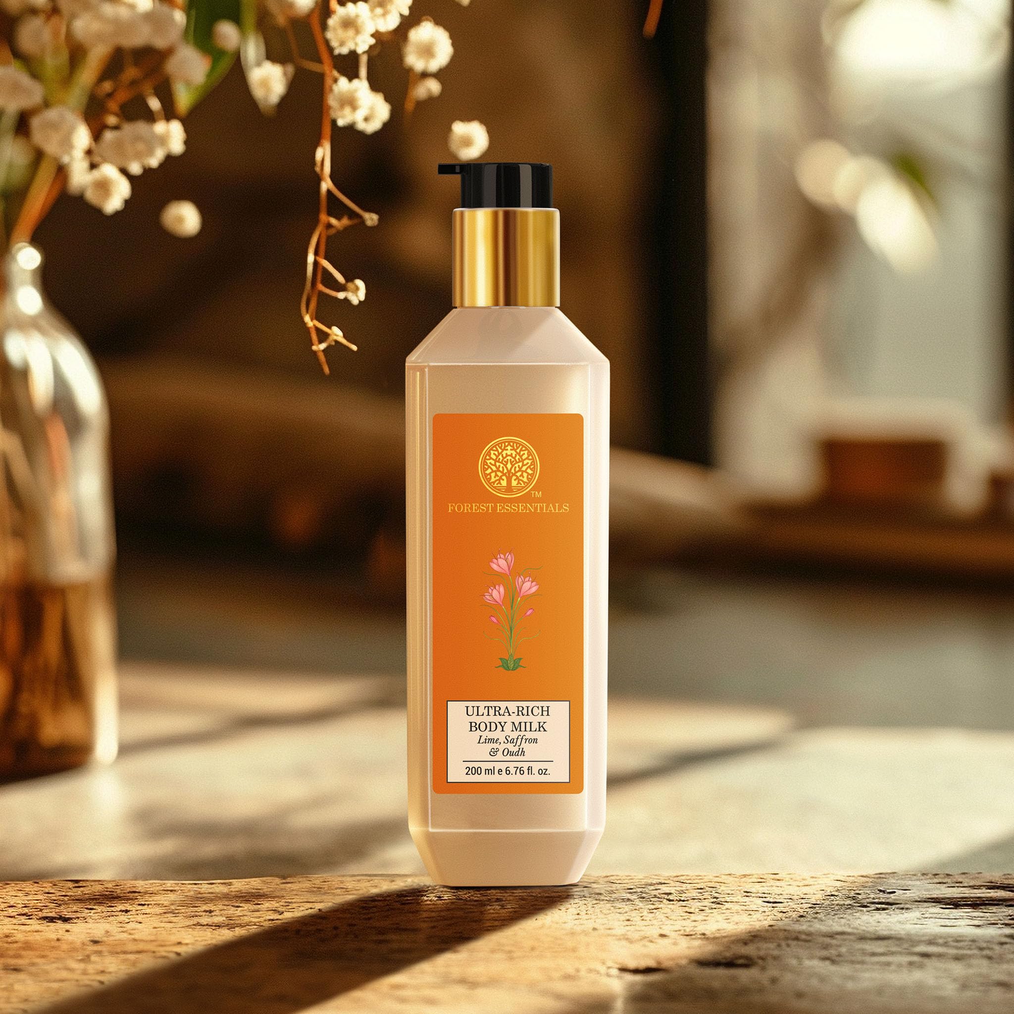 Forest Essentials Ultra-Rich Body Milk with Lime, Saffron & Oudh - Luxurious Hydrating Body Lotion for Dry Skin | Perfect for Daily Moisturizing, Spa Days & Gift Giving