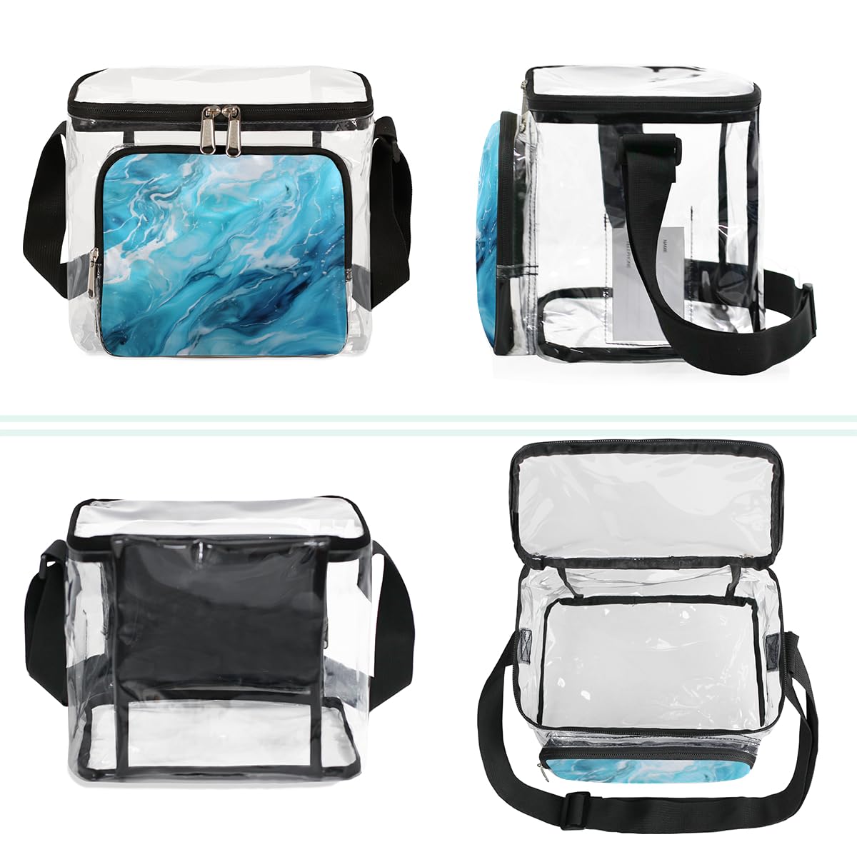 GzLeyigou Blue Marble Print Clear Tote Bag - Transparent Crossbody Shoulder Bag with Handles for Women | Perfect for Lunch, Travel, Picnic, Concerts & Sports Events | Stadium Approved Waterproof Purse for Outdoor Activities