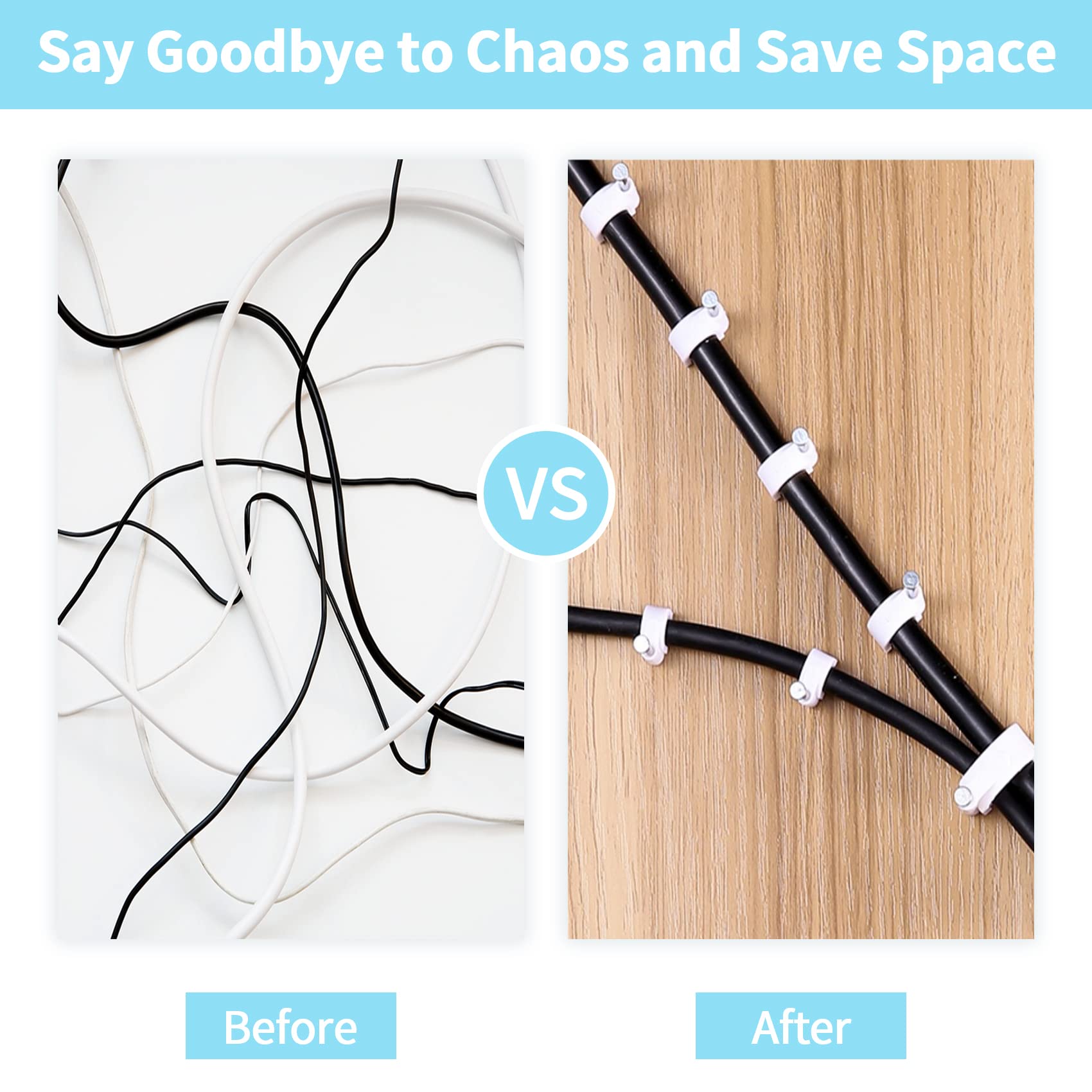 100-Pack 10mm White Cable Clips with Steel Nails - Heavy Duty Wire Organizer for RG6/RG59/CAT6/RJ45 Cables - Perfect for Home Office, TV Setup & Computer Cable Management