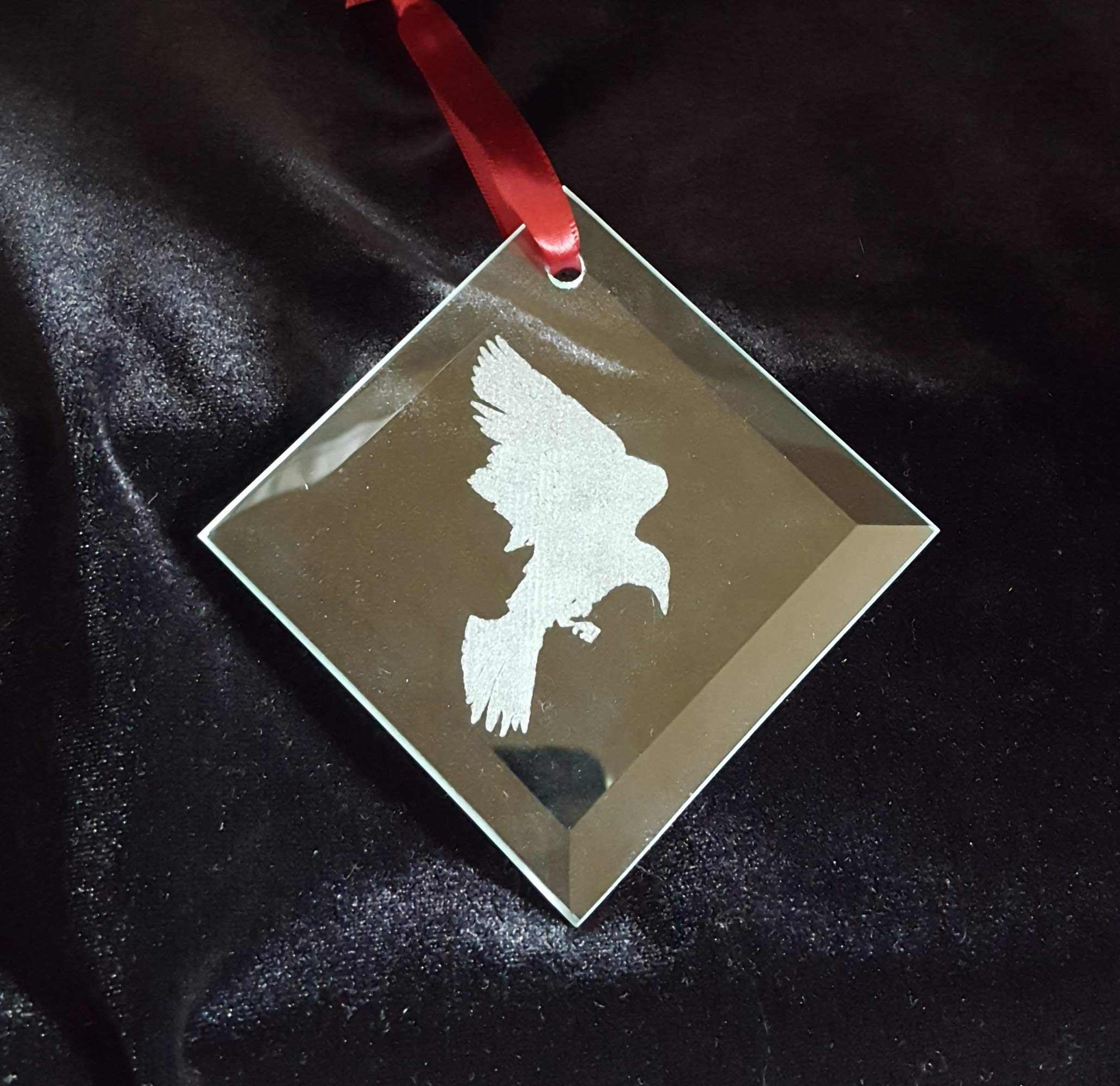 Raven in Flight Glass Ornament - Handcrafted Collectible with Free Custom Engraving - Perfect for Christmas Tree Decor, Gift Giving & Home Décor