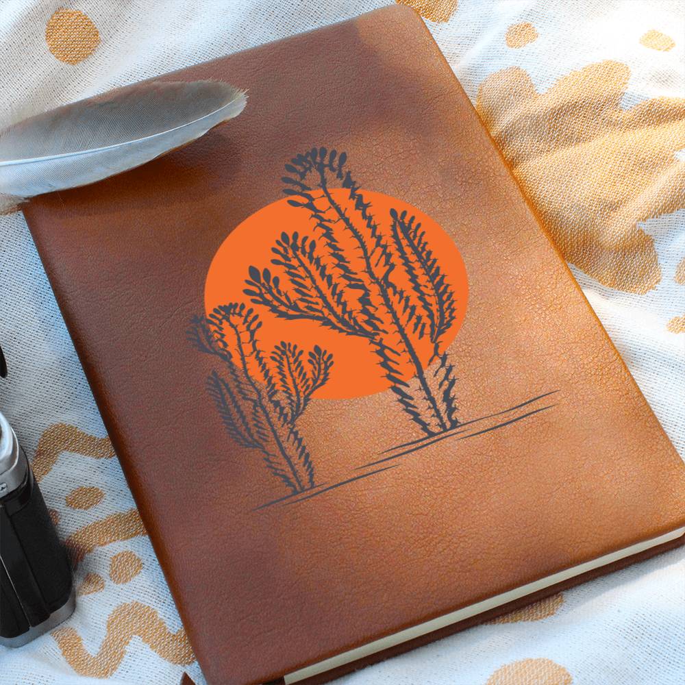 Vegan Leather Journal - Handmade Desert Sun Design - Perfect for Travel, Writing & Gift Giving