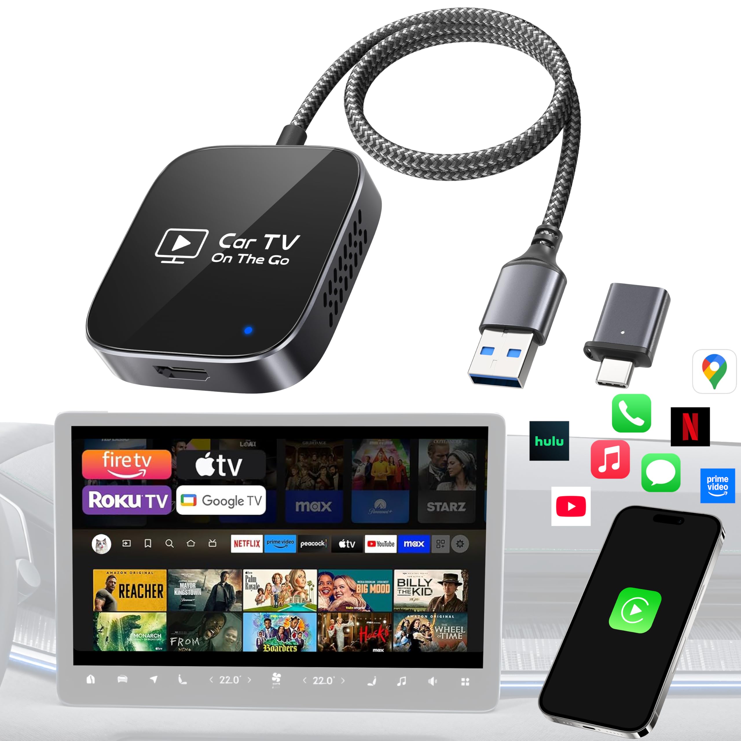 2025 Upgraded 2-in-1 CarPlay TV Adapter - Convert Wired CarPlay to HDMI for TV Stick with Metal & Glass Case | Car TV Mate Pro Wireless Apple CarPlay Dongle | Compatible with 2016+ Vehicles with Wired CarPlay | Perfect for Home Entertainment & Car Video Streaming