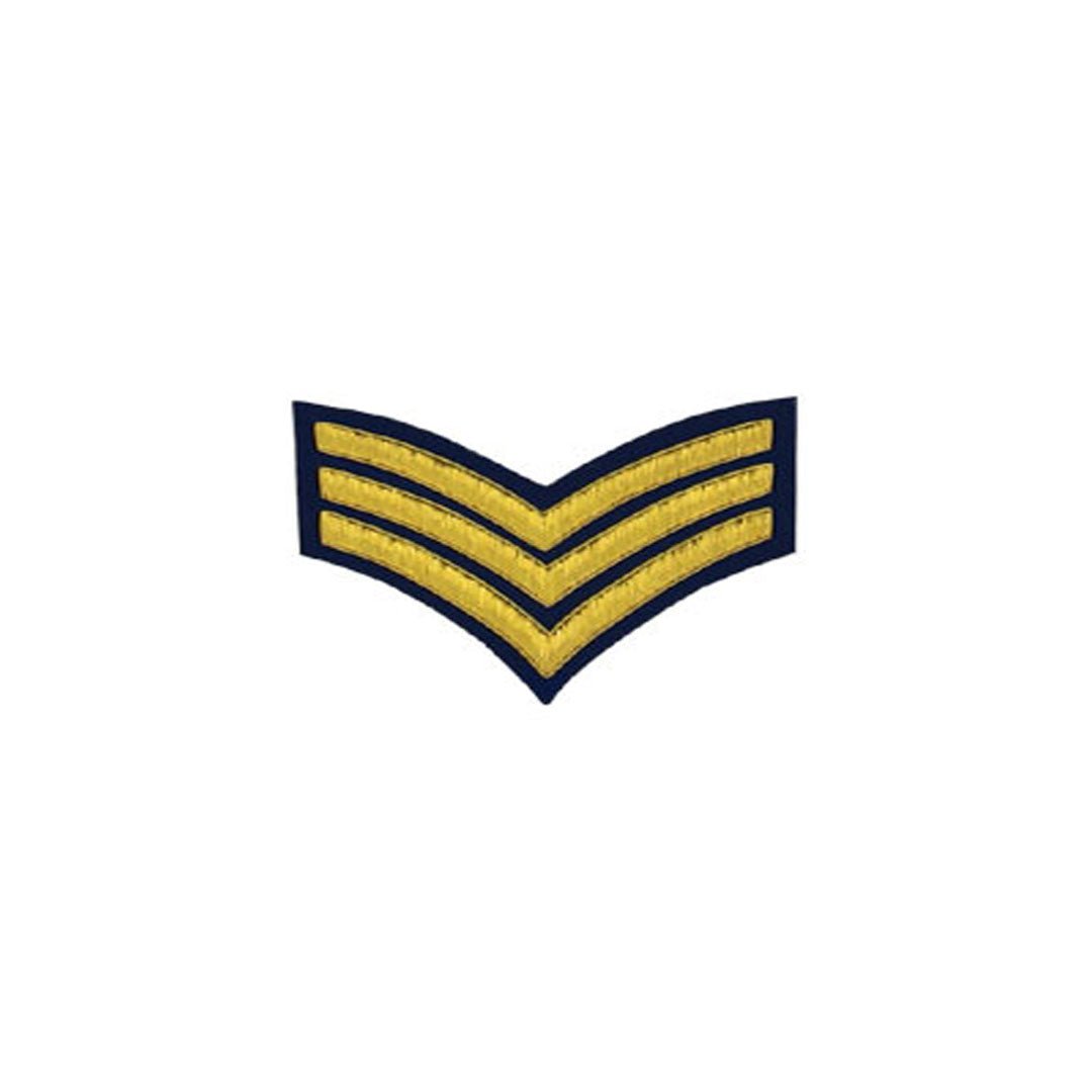3 Stripe Chevrons Badge Gold Bullion on Blue - Military Insignia Patch for Uniforms, Jackets & Caps | Collectible Embroidered Badge for Veterans & Enthusiasts