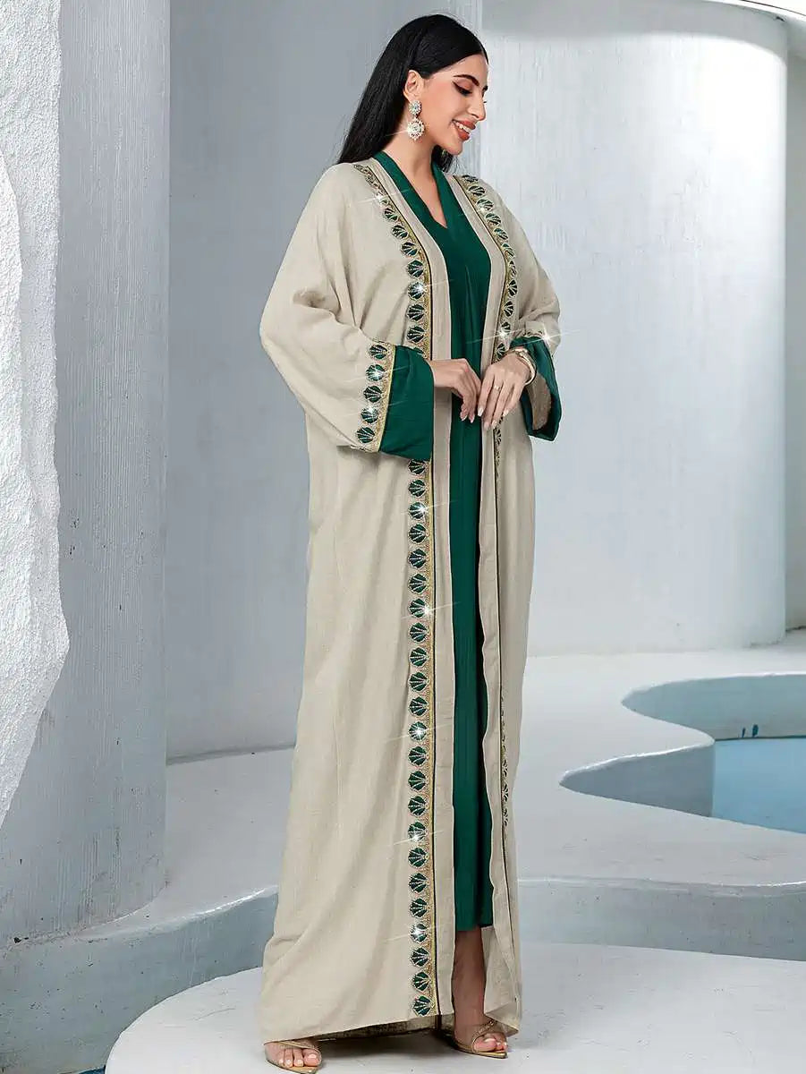 Elegant 2-Piece Lace Trim Caftan Dress Set for Women - Perfect for Eid, Parties, and Special Occasions | Comfortable & Stylish Outfit #255233