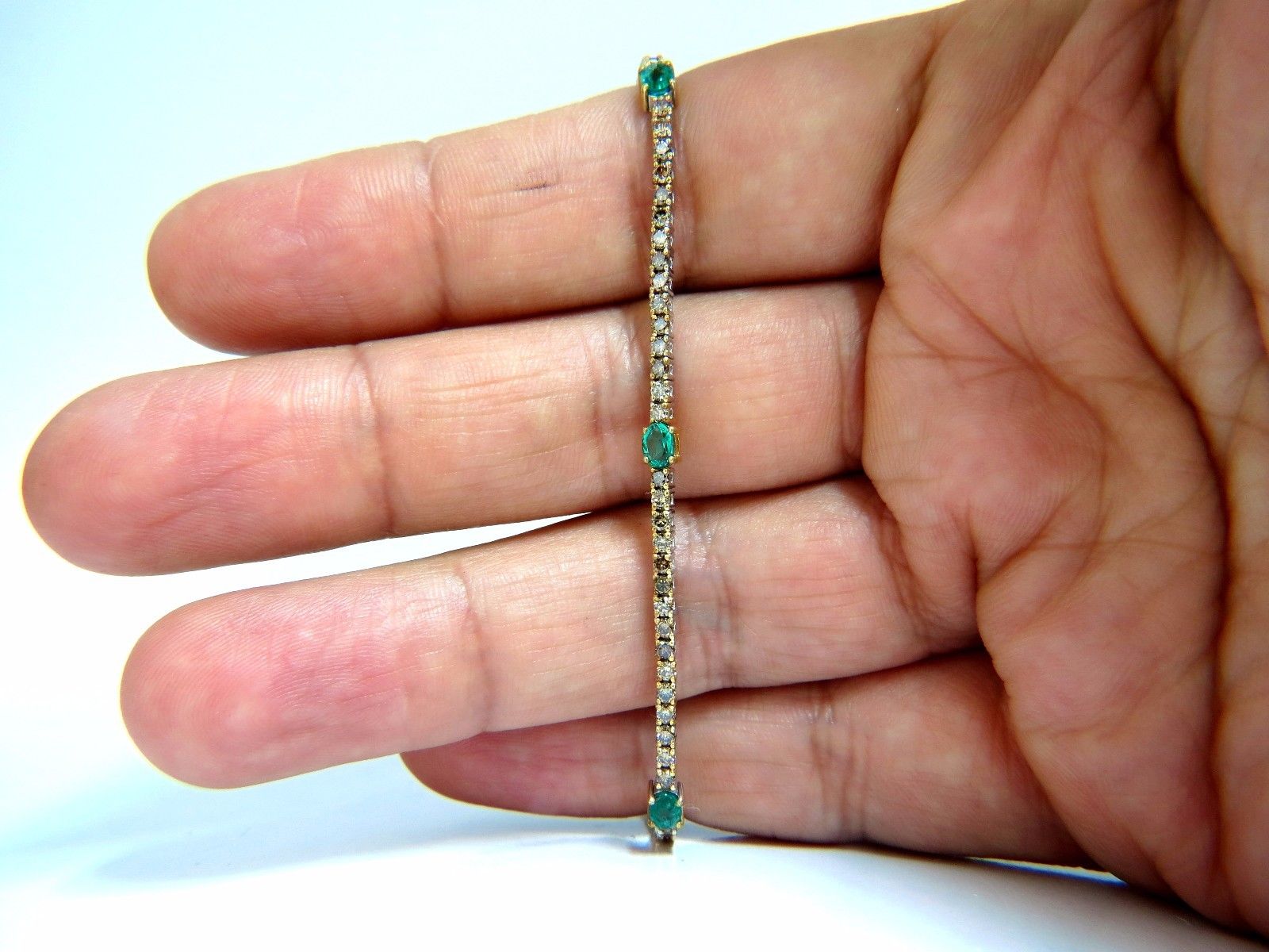 3.00ct Natural Green Emerald & Fancy Color Diamond Tennis Bracelet in 14K Gold - Elegant Jewelry for Weddings, Parties & Special Occasions