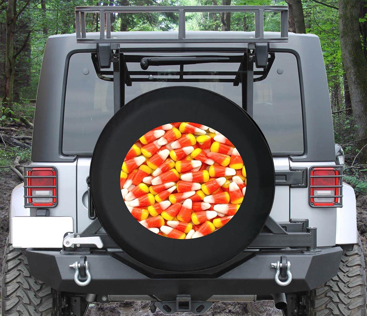 Halloween Spare Tire Cover - 31 Inch Candy Corn Design in Orange & Black - Perfect for Trucks, SUVs, and RVs During Halloween Season