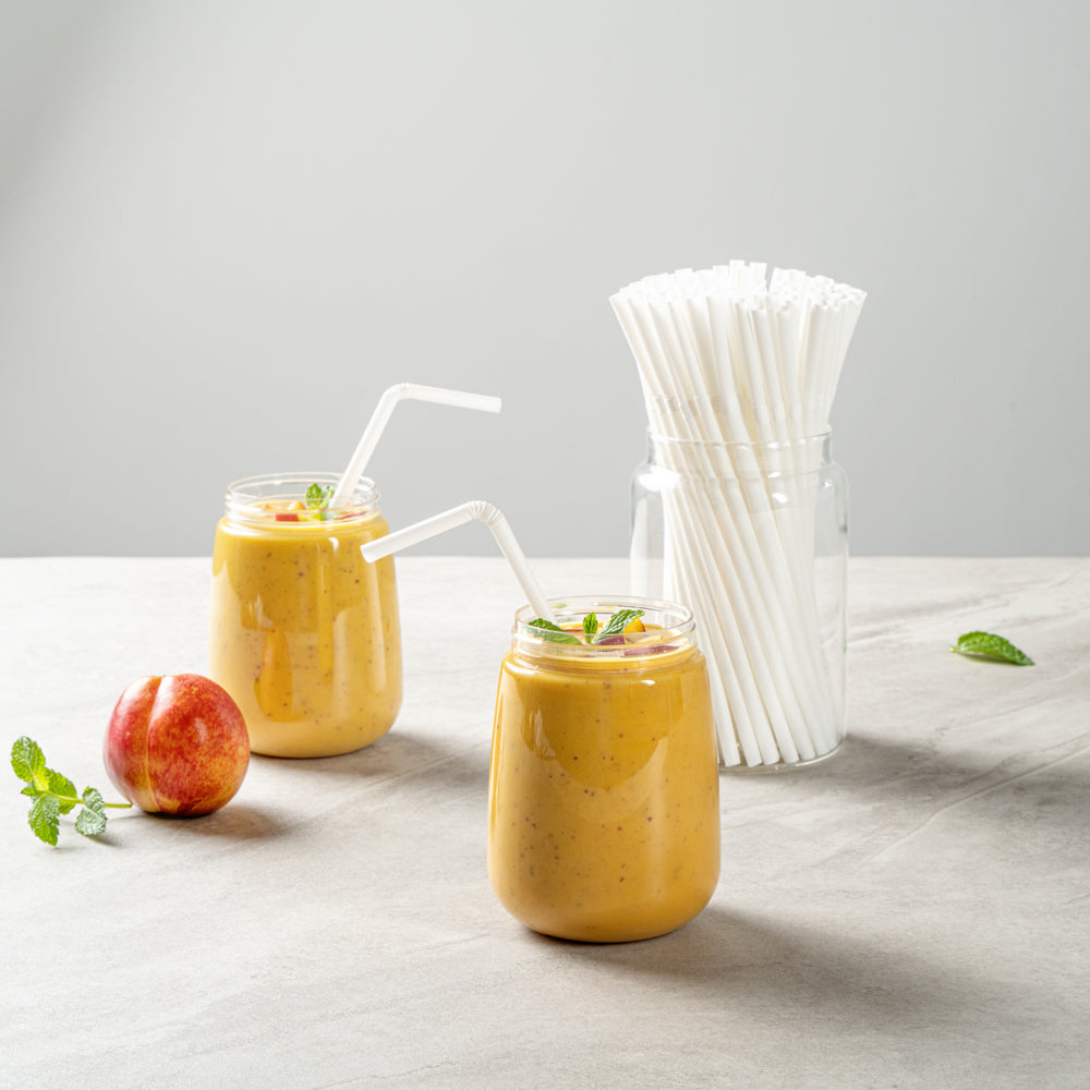 Eco-Friendly White PLA/PBAT Plastic Straws - Flexible, Compostable, 8.25