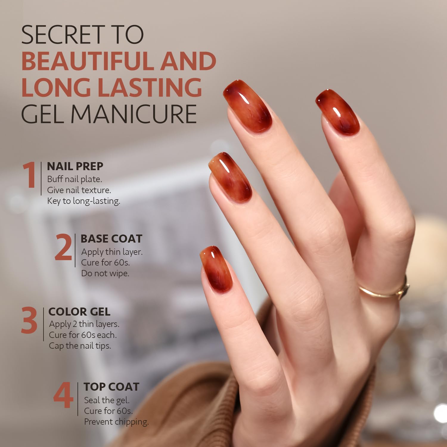 GAOY 6 Colors Jelly Brown Gel Nail Polish Set - Transparent Nude White Dark Red Sheer Gel Polish Kit for Salon & DIY Manicure | Perfect for Home Nail Art, Wedding, Party & Special Occasions