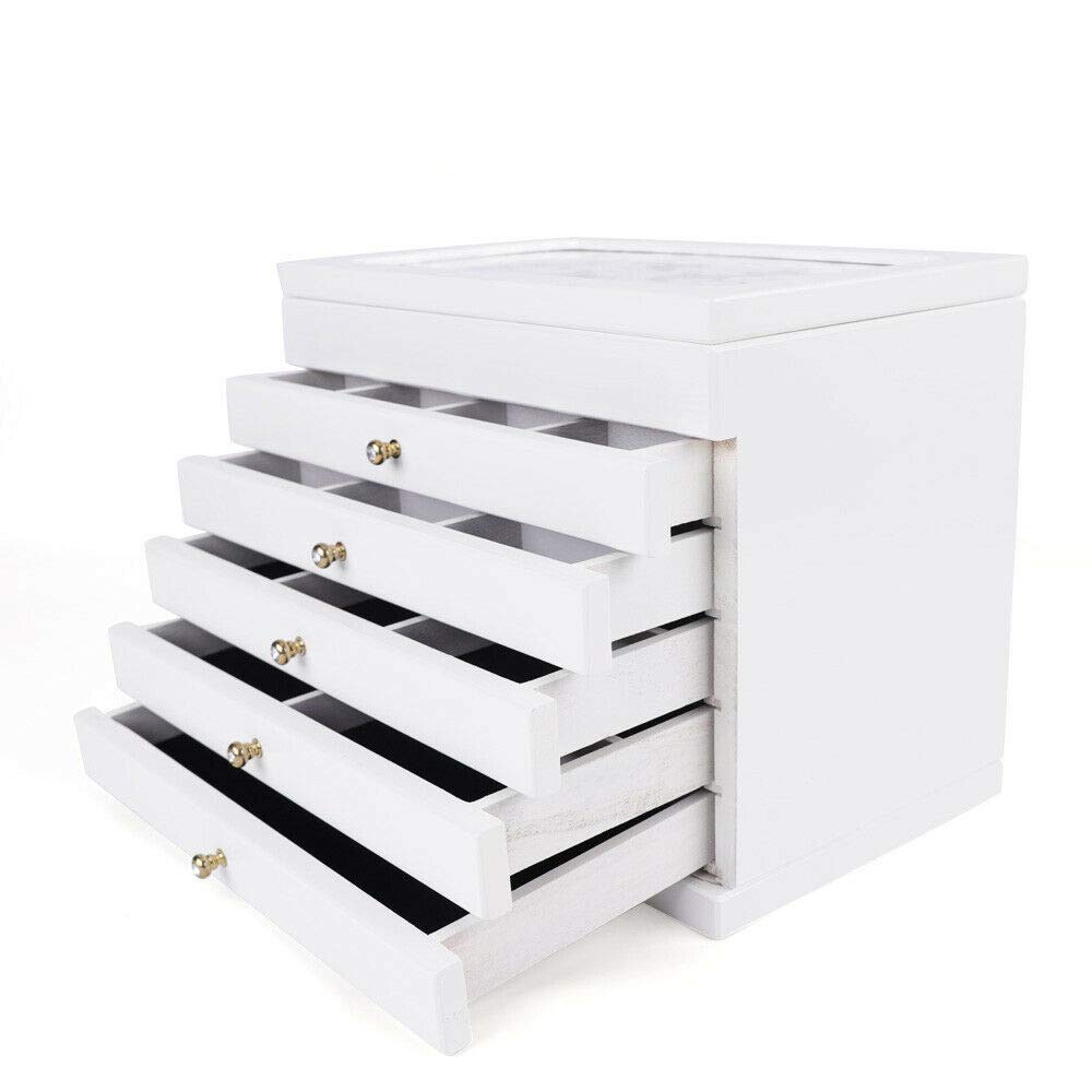 6-Layer Wooden Jewelry Box - Vintage Jewelry Organizer with Drawers for Necklaces, Earrings, Rings & Bracelets | Perfect for Bedroom Dresser, Vanity Table & Gift Giving