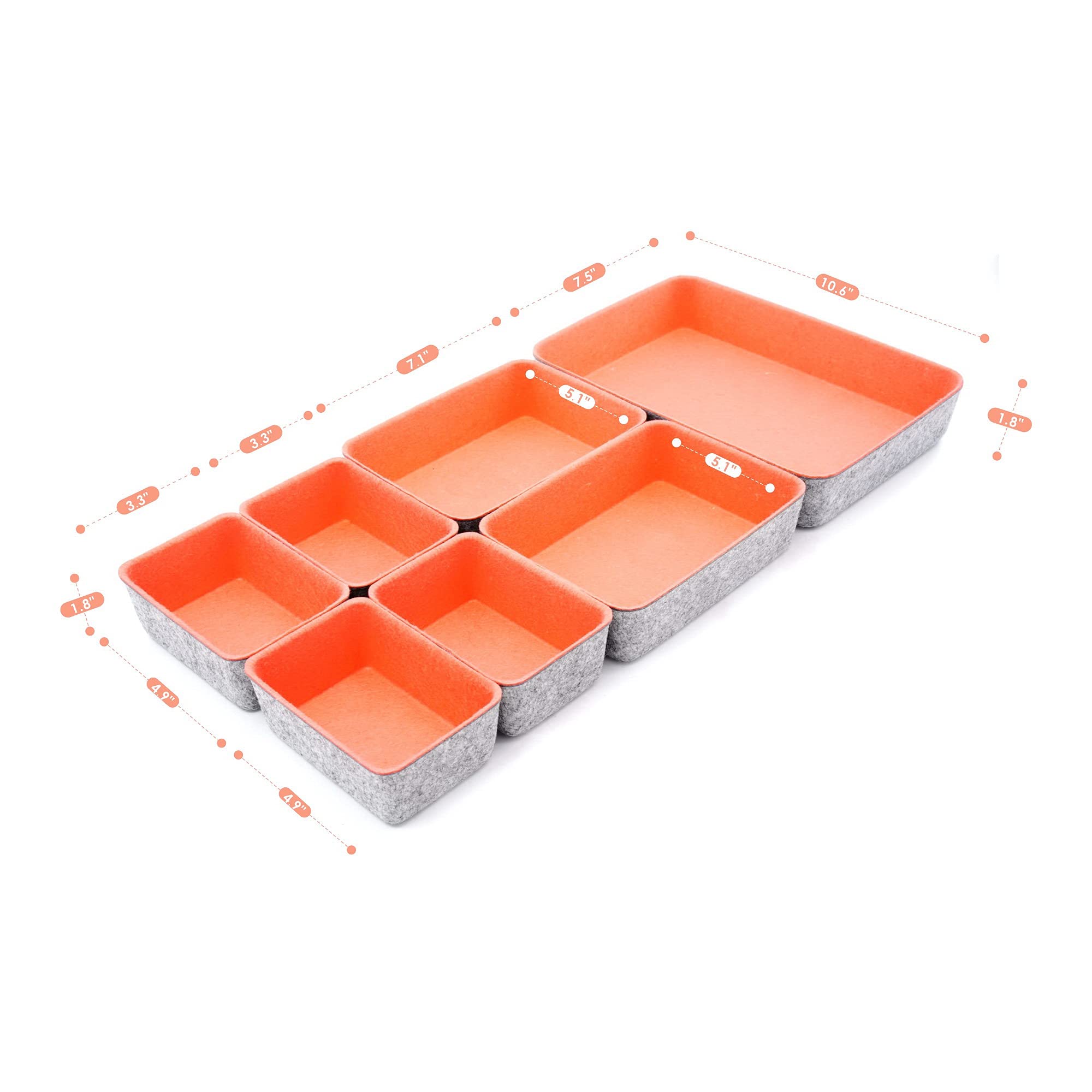 Welaxy 7-Pack Drawer Organizers & Dividers - Coral Storage Bins for Office, Kitchen, Bathroom & Closet Organization - Space Saving & Durable Plastic Drawer Trays
