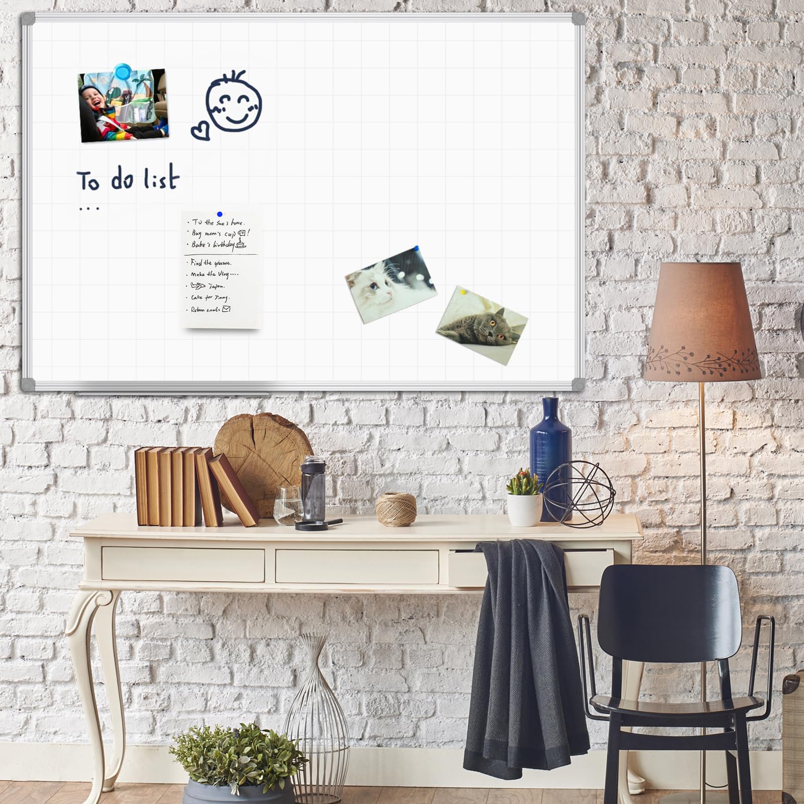 JILoffice 48x36 Inch Magnetic Dry Erase Whiteboard with Grid Pattern - Silver Aluminum Frame & Detachable Marker Tray - Perfect for Office, Classroom, Home Office & Meeting Room Organization