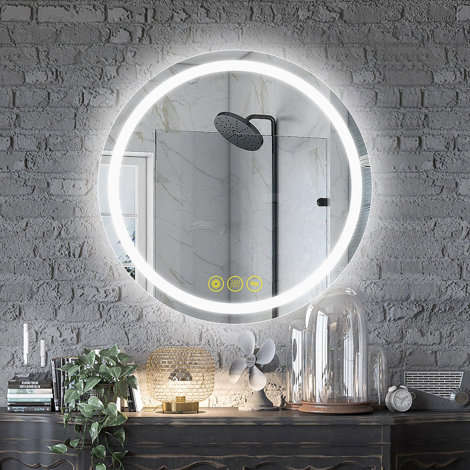 SmartShine Modern LED Dimmable Round Anti-Fog Bathroom Mirror with Backlit - Perfect for Vanity, Makeup, Shaving & Home Decor