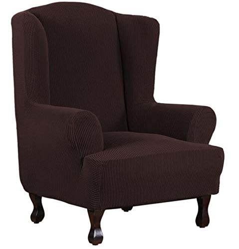 Ybzx Spandex Jacquard Checked Stretch Fabric Wing Chair Slipcover - 1-Piece Washable Furniture Protector for Armchair, Sofa & Living Room Decor (Apricot Color) | Perfect for Home, Office & Hospitality Use