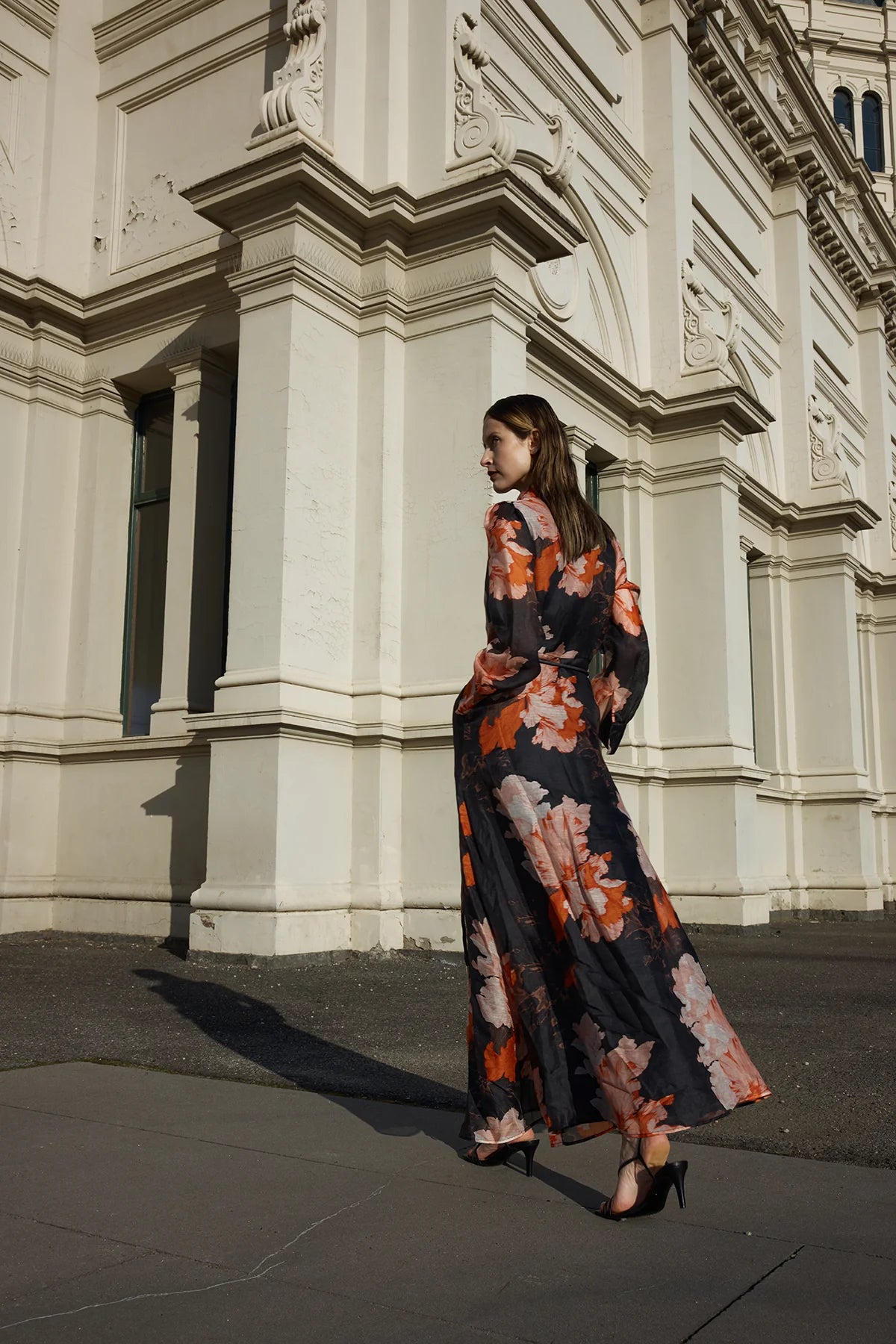 Isabella Black Floral Print Silk Linen Long Sleeve Maxi Dress - Elegant Boho Style for Women's Summer Beach Vacation & Evening Party Wear