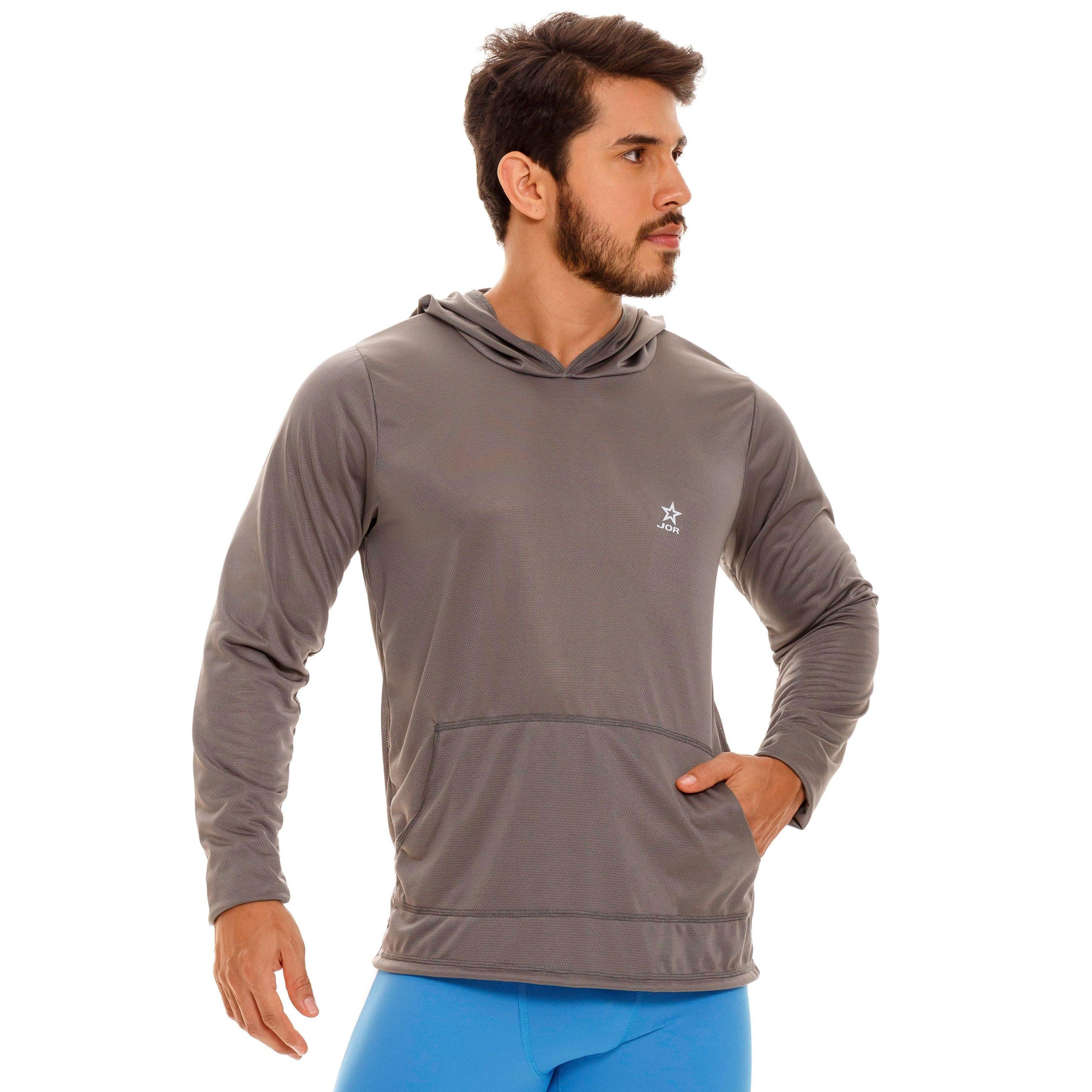 JOR Cross Hooded Sports Mesh Pullover - Breathable Grey Athletic Jacket for Running, Gym & Outdoor Activities