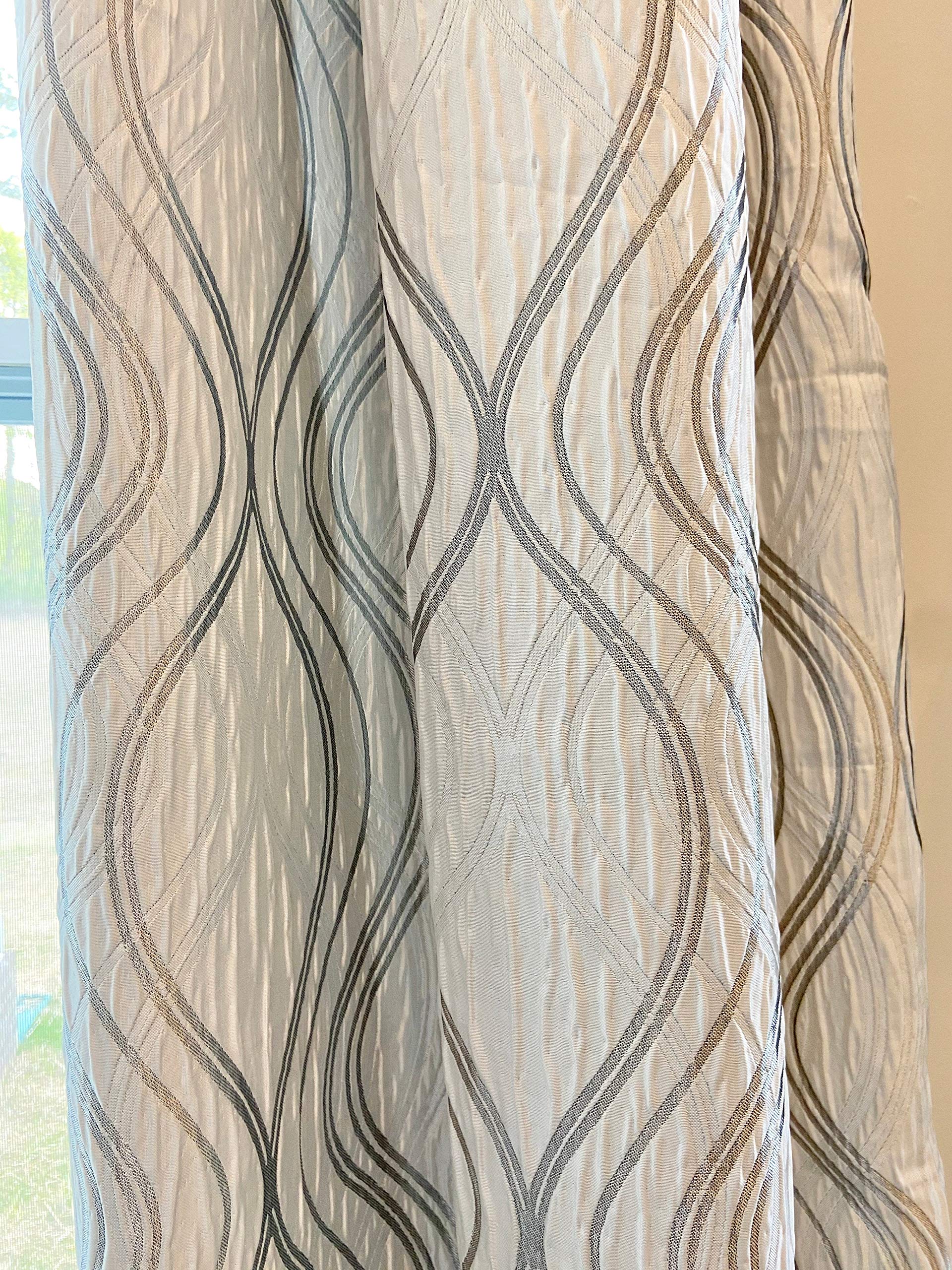 Ikiriska Extra Long Jacquard Curtains - White & Gray/Silver Pattern, Grommet Top (100