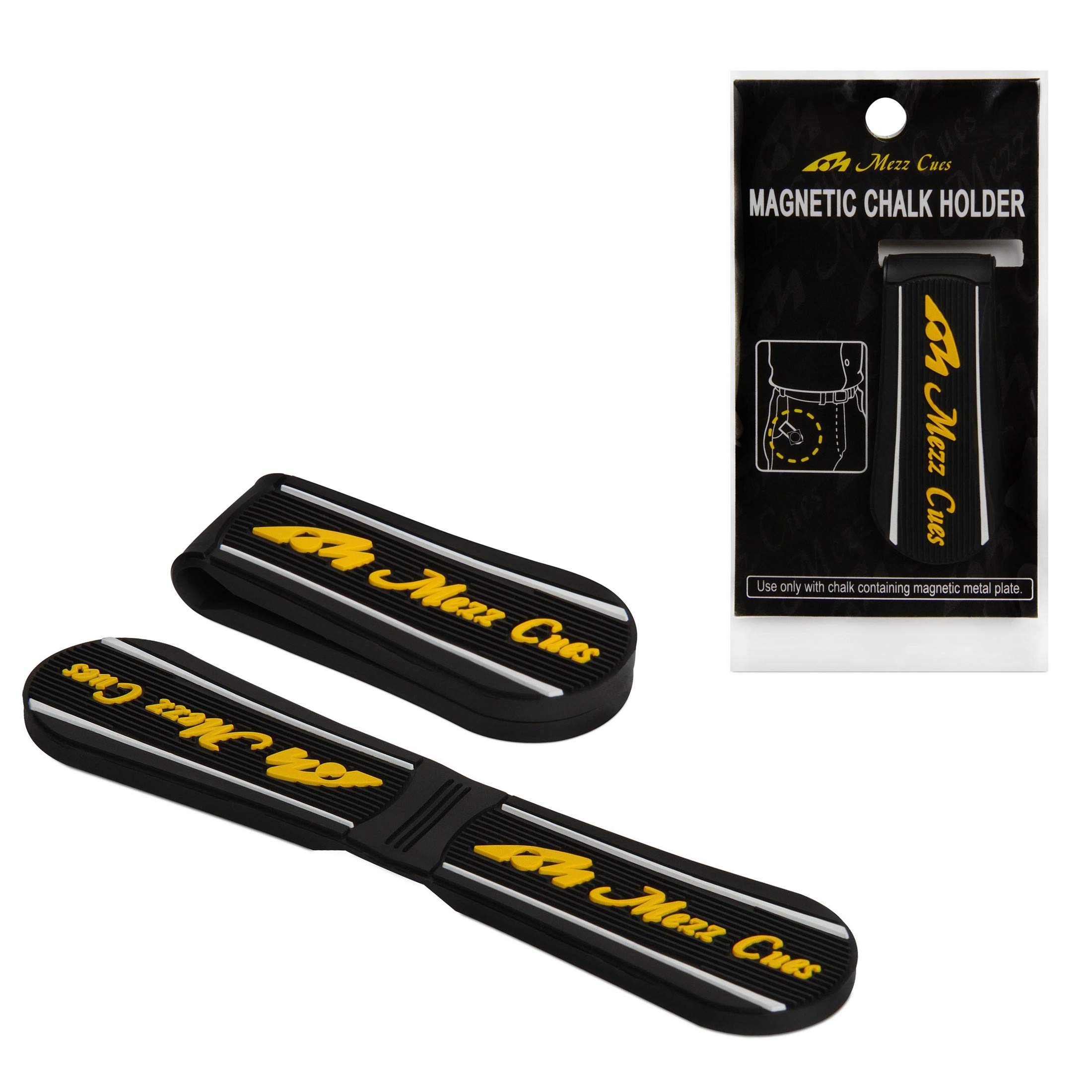 Premium Magnetic Pool Cue Chalk Holder - Black with Yellow Logo for Billiards & Snooker - Perfect for Pool Players & Bar Game Enthusiasts