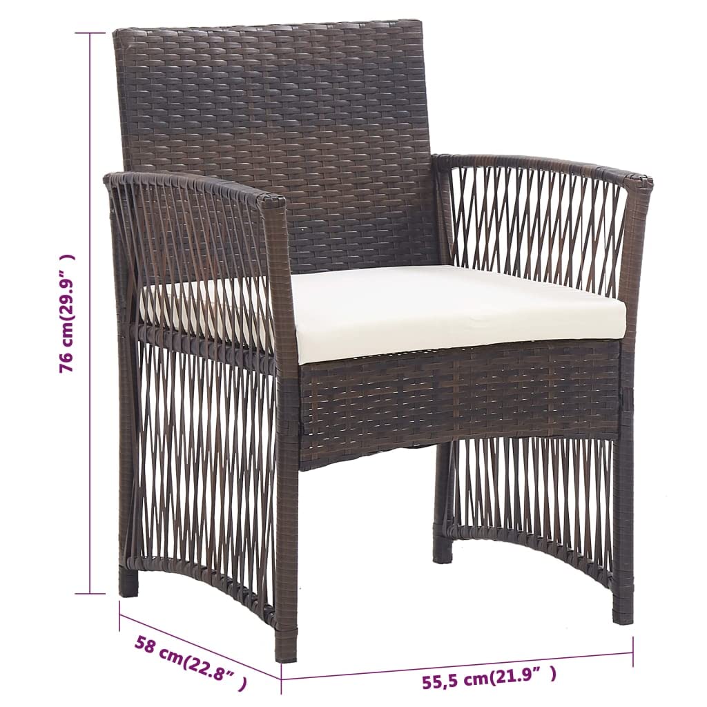 CHARMMA 2-Piece Brown Poly Rattan Patio Armchairs with Cushions - Outdoor Garden Furniture Set for Backyard, Poolside & Balcony Relaxation