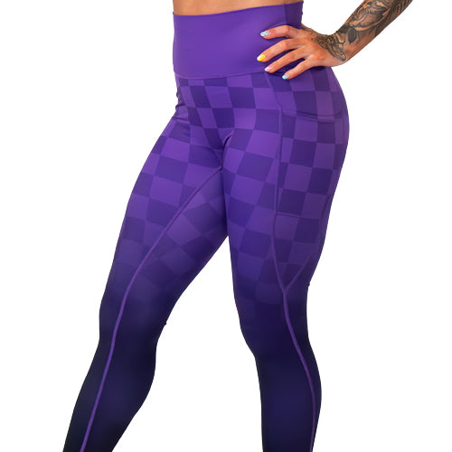 Stylish Purple Ombre Checkers Leggings for Women - Trendy High Waisted Yoga Pants for Workout, Lounge & Casual Wear