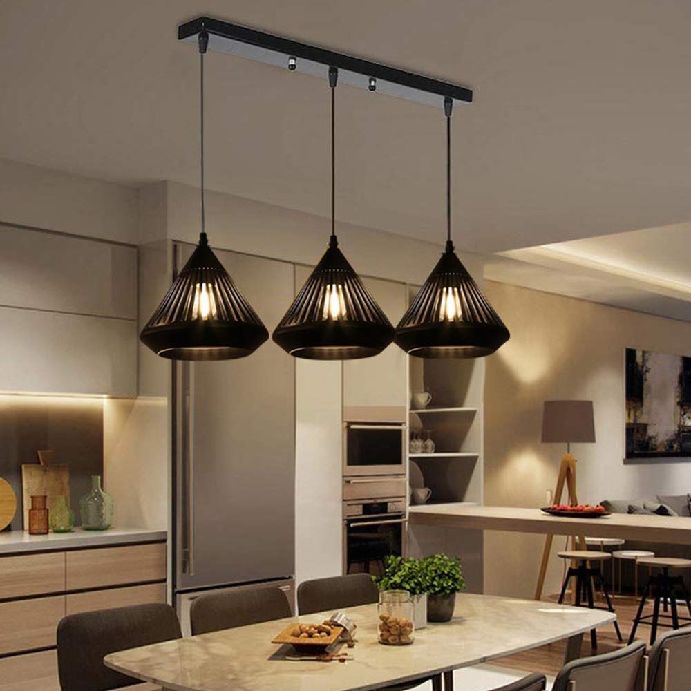 Modern 3-Head Wrought Iron Ceiling Pendant Light - Minimalist Hollow Carved Chandelier for Dining Room, Restaurant & Bedroom Decor | Dimmable LED Lighting Fixture for Home & Commercial Spaces