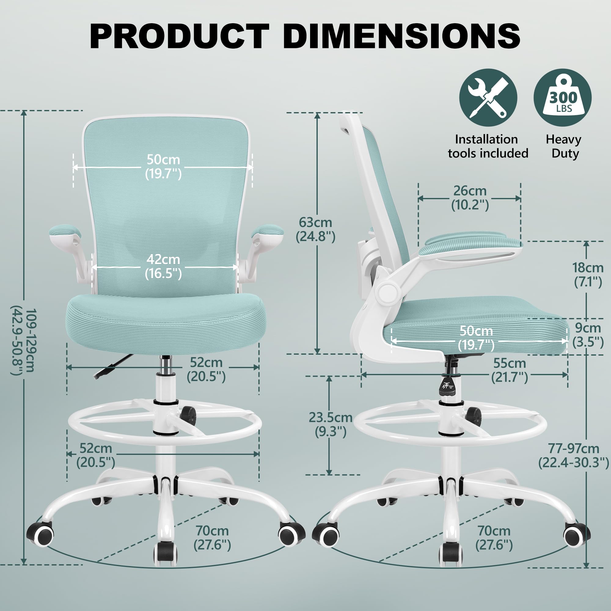 FelixKing Ergonomic Drafting Chair - Adjustable Height Mesh Office Chair with Lumbar Support, Flip-Up Armrests & Footrest - Comfortable High Back Computer Chair for Home Office, Architects & Designers (Perfect for Long Work Sessions & Creative Workspaces)