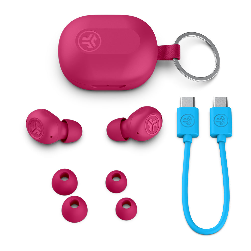 JBuds Mini True Wireless Earbuds - Pink Bluetooth Headphones with Noise Cancelling, 24H Playtime for Running, Workout, Gym & Travel
