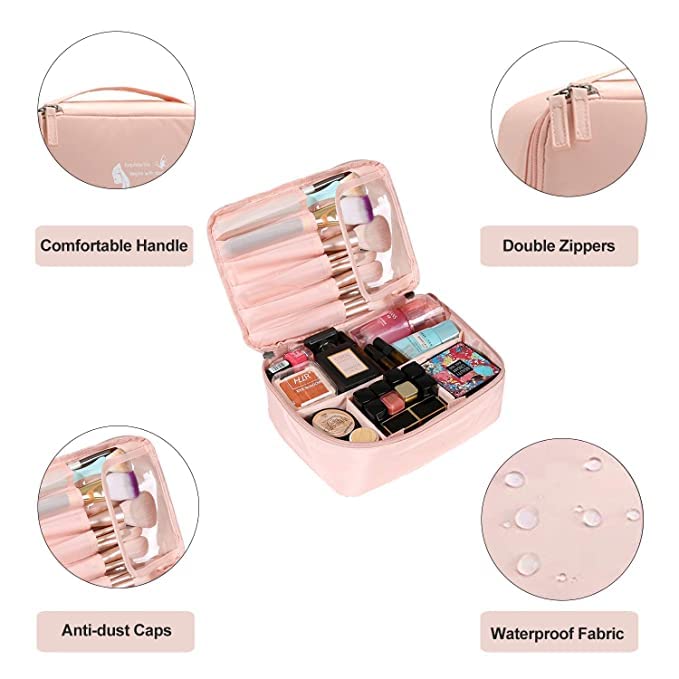 Trexee Portable Travel Cosmetic Bag - Waterproof Toiletry Organizer with Multiple Pockets for Makeup, Skincare & Essentials (Peach) | Perfect for Vacation, Gym, Business Trips & Daily Use