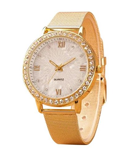 ITHANO Women's Gold Mesh Strap Round Quartz Analog Watch with Off-White Dial - ITGOLDMESH02 | Elegant Dress Watch for Office, Parties & Special Occasions