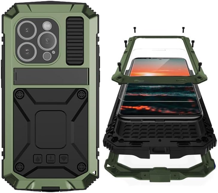 iPhone 16 Pro Max Case - Military Grade Shockproof Aluminum Metal Frame with Kickstand | Rugged Protective Cover for Outdoor, Travel & Daily Use