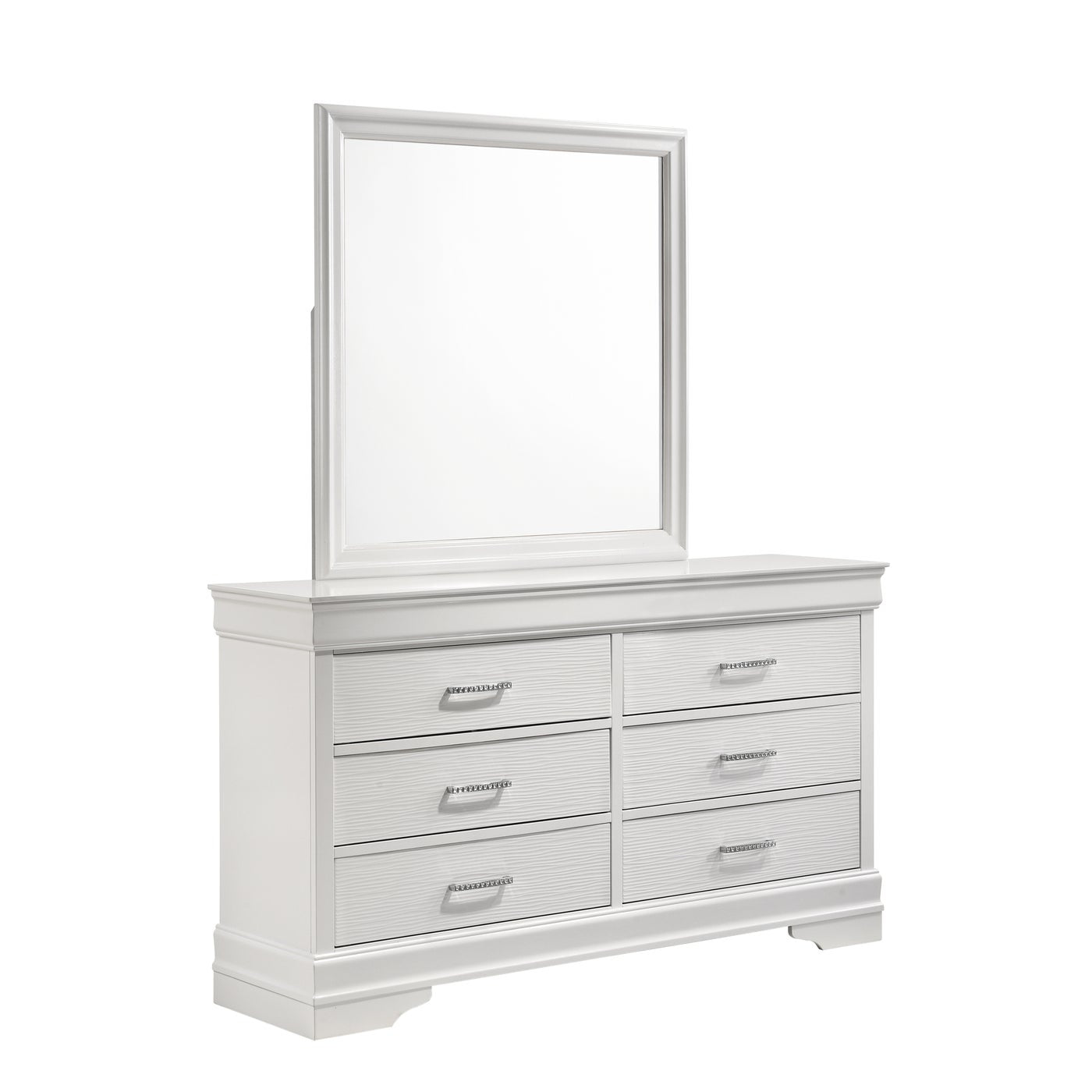 Brooklyn White Collection Dresser with Mirror - Modern Bedroom Dresser with 6 Drawers & Full-Length Mirror, Perfect for Master Bedroom, Guest Room, or Apartment Storage Organization