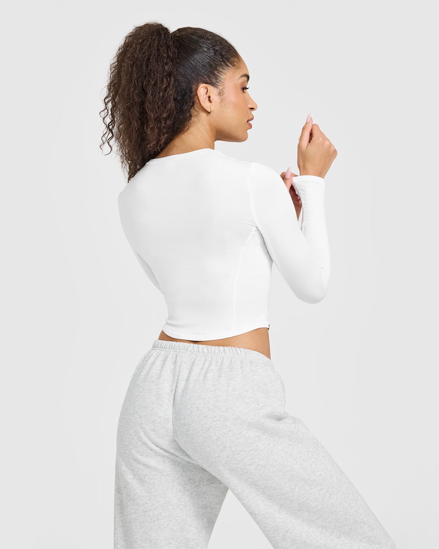 Mellow™ Soft Mid Long Sleeve Women's Tops - Comfortable Stretchy Casual Shirt in White | Perfect for Everyday Wear, Office & Weekend Outfits